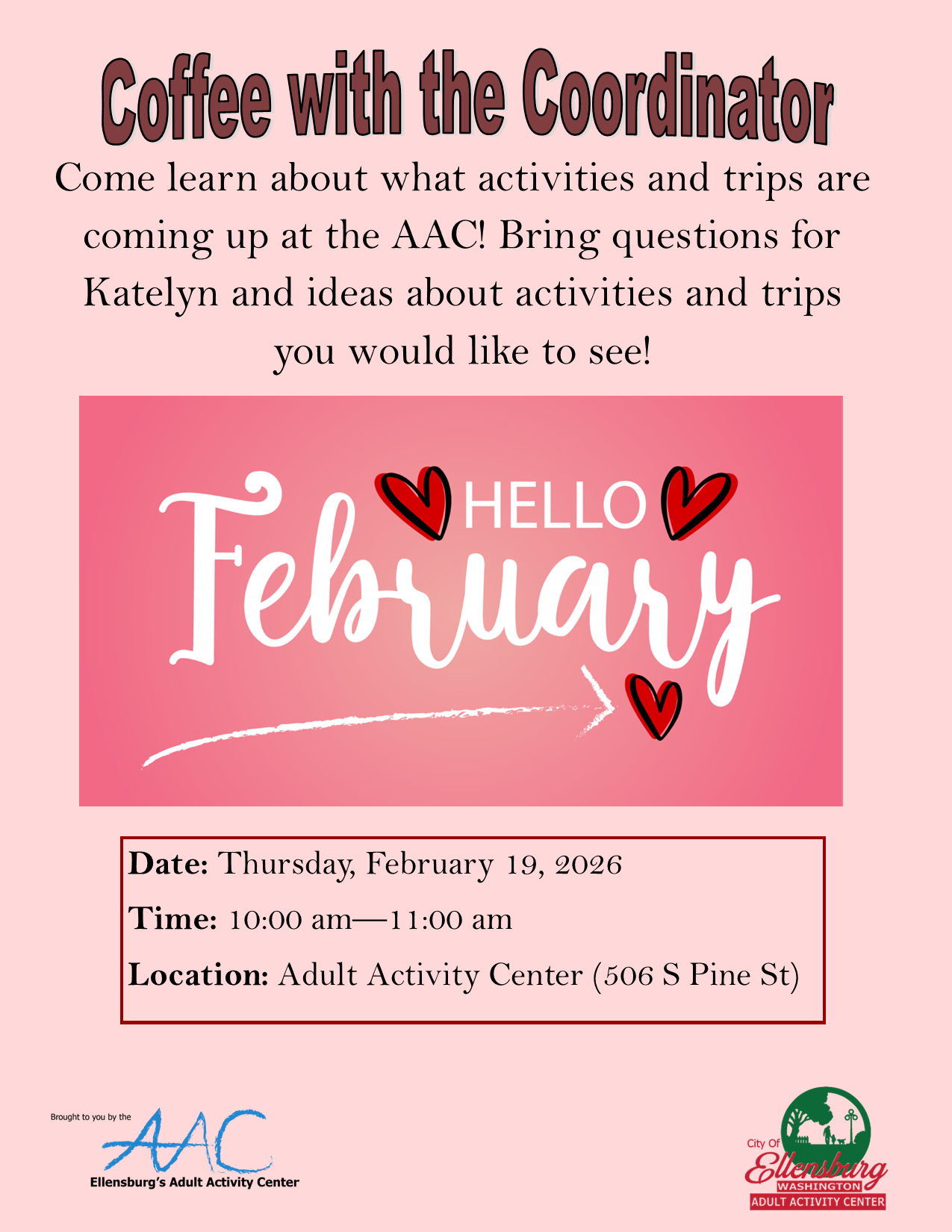 A visually appealing flyer for coffee with the coordinator. 